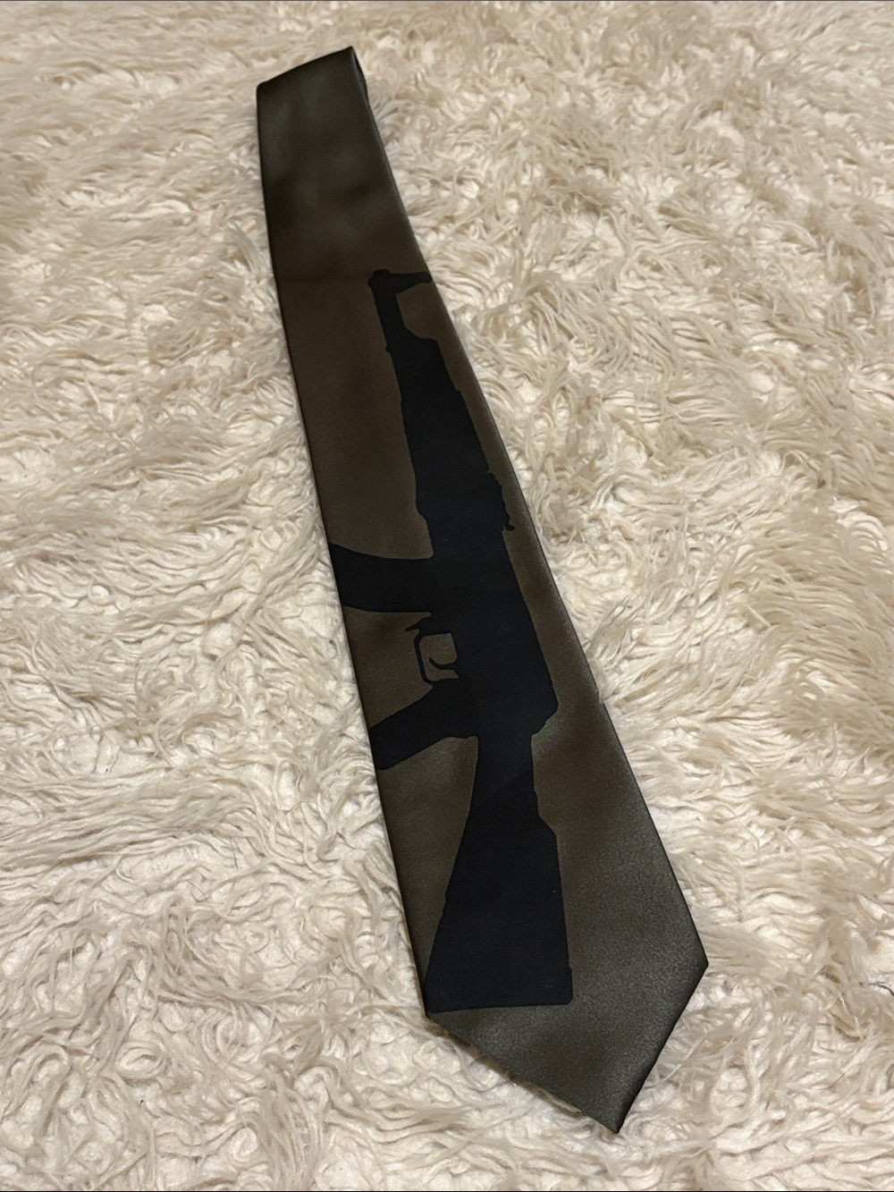 Silk Tie with Black Rifle Silhouette - Olive Green